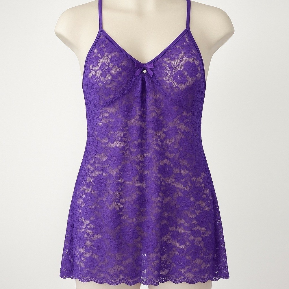 Vintage Linea Donatella Y2K Lace Fairy Babydoll‎ Dress Sz M Purple Ruffle Dainty